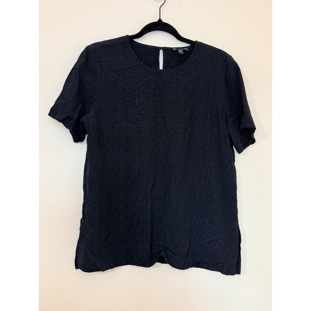 Eileen Fisher Womens Black Micro Dot Tencel Viscose Short Sleeve Blouse Size 8